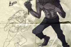 Sketches and art elements by Miyukiko of a character from our Host Your Own Old Time Radio Drama script "The Shape Shifters".