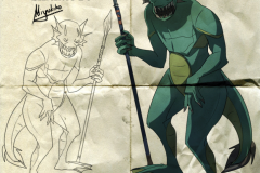 Sketches and art elements by Miyukiko of a character from our Host Your Own Old Time Radio Drama script "The Cryptid Hunters".