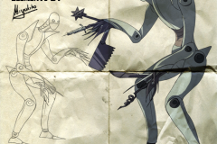 Sketches and art elements by Miyukiko of a character from our Host Your Own Old Time Radio Drama script "Singularity".